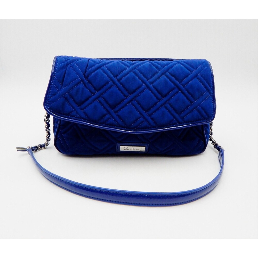 Vera Bradley Navy Quilted Purse Handbag Chain Leather Strap Shoulder Bag